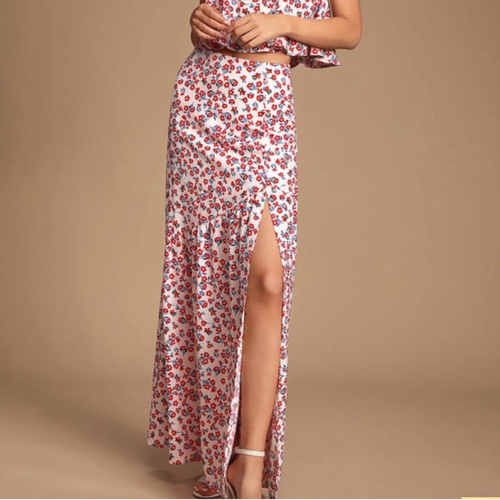 Lulus Wandering Wonder Blush Floral Print Button-Front Maxi Skirt XS